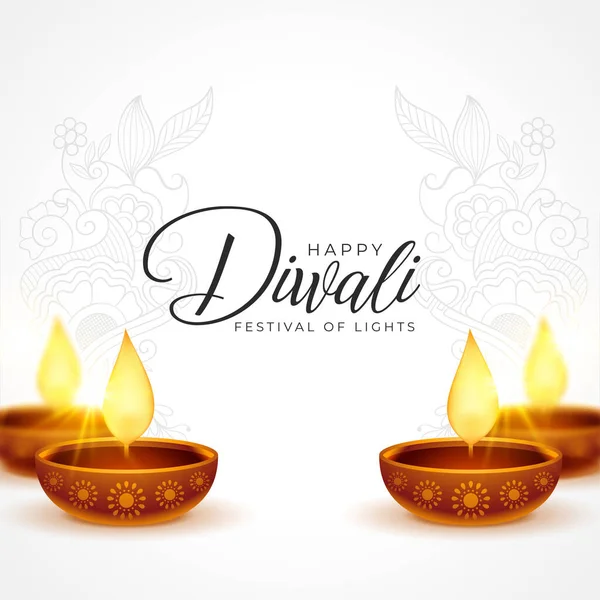 Feliz Diwali Fundo Branco Com Decoração Diya —  Vetores de Stock