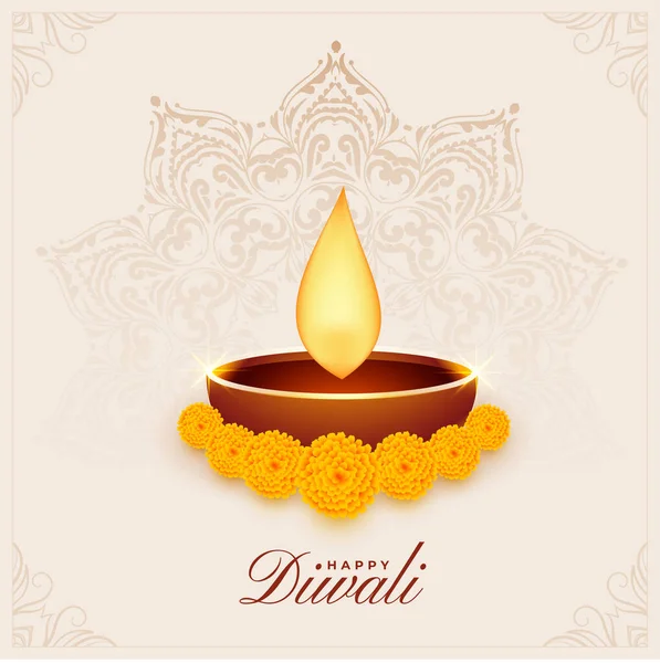 Cartão Festival Feliz Diwali Com Dia Flores — Vetor de Stock