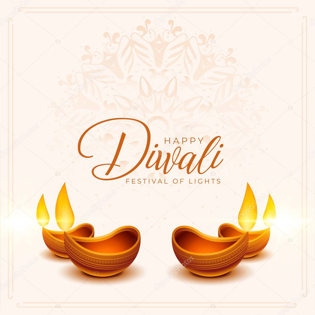 happy diwali festival greeting with diya oil lamps decoration