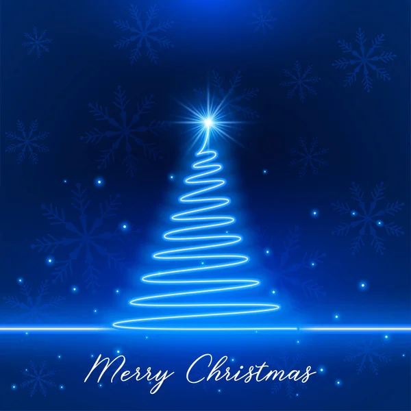 ネオンスタイル輝く星と青いクリスマスツリー — ストックベクタ