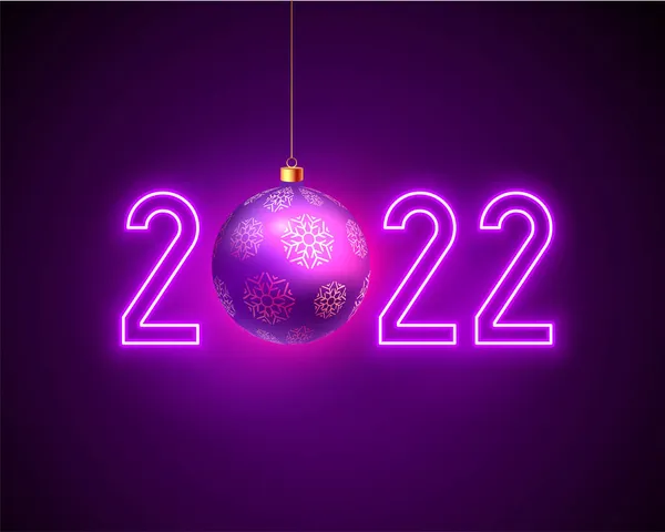 2022 Año Nuevo Neón Celebración Estilo Navidad Bandera Púrpura — Vector de stock