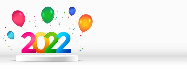 彩色2022年气球新年大旗与文字空间 — 图库矢量图片