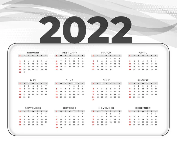 Moderní Nový Rok 2022 Jednoduchý Kalendář Šablony — Stockový vektor