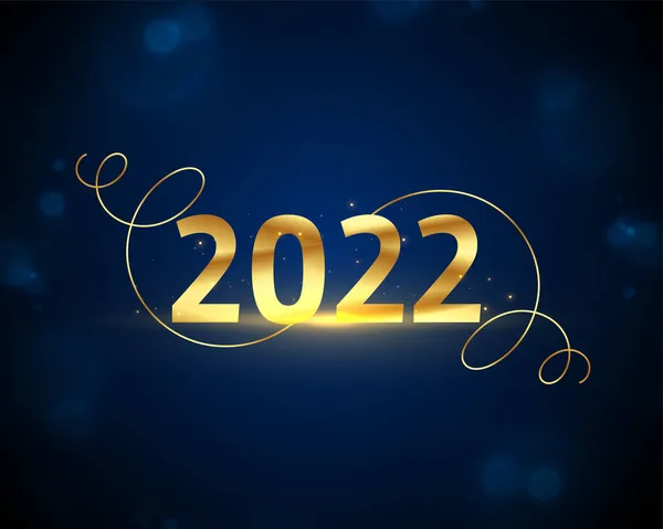 Gouden 2022 Gelukkige Nieuwjaarskaart Met Draaiende Lijnen — Stockvector