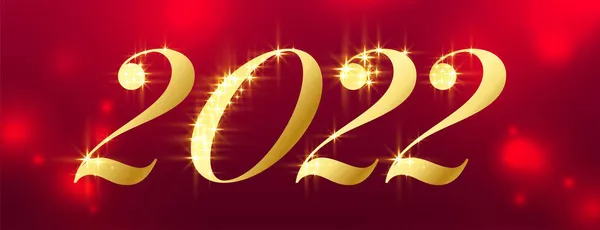 Altın 2022 Mutlu Yıllar Parıltılı Kırmızı Bokeh Arka Plan — Stok Vektör