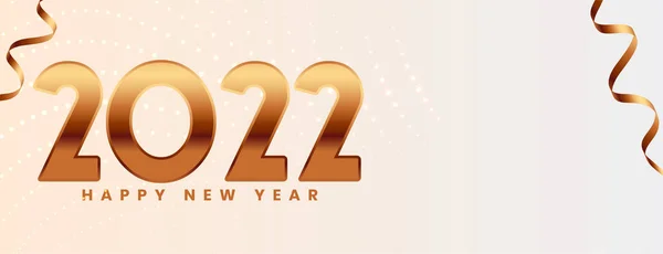 Bonne Année 2022 Célébration Bannière Dorée Avec Des Rubans Confettis — Image vectorielle