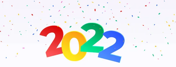 色彩艳丽的2022年新年横幅与飘落的彩旗 — 图库矢量图片