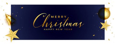 Altın dekoratif unsurlarla süslenmiş Noel afişi