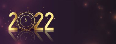 2022 yaratıcı altın saat Yeni yıl ışıl ışıl bayrağı