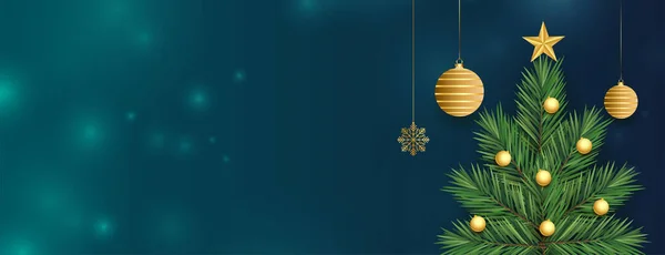 Kerstboom Ontwerp Met Decoratieve Elementen Bokeh Achtergrond — Stockvector