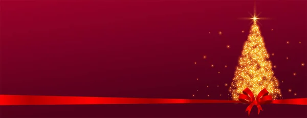 Bannière Scintillante Arbre Noël Saisonnier Avec Ruban Rouge — Image vectorielle