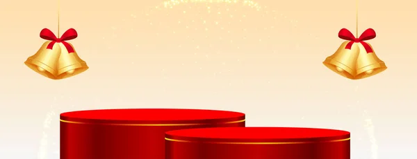 Hängende Weihnachtsglocken Mit Zwei Roten Podiumsbannern — Stockvektor