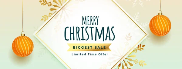 Веселого Рождества Большой Баннер Распродажи Висящими Рождественскими Шарами — стоковый вектор