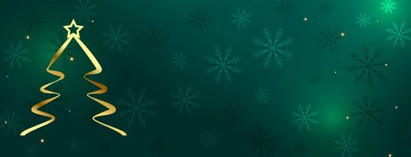 Albero Natale Dorato Sfondo Verde Fiocchi Neve — Vettoriale Stock