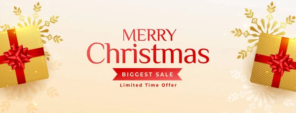 Elegantní Veselý Vánoční Prodej Banner Designem Dárkové Krabice — Stockový vektor