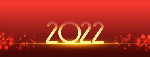 2022 Zářící Text Lesklý Zlatý Prapor Bokeh Červenými Světly — Stockový vektor