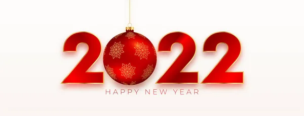 2022 Nowy Rok Błyszczący Czerwony Transparent Tekstowy Kulą Świąteczną — Wektor stockowy