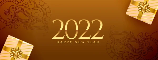 Luxury 2022 Golden New Year Ethnic Style Banner Realistic Gift — Stock Vector