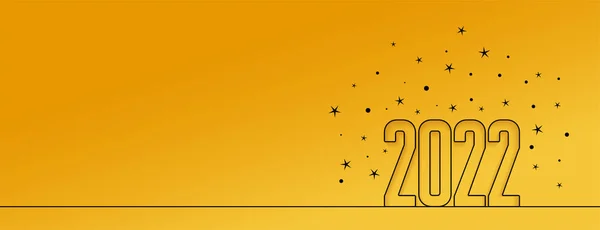 2022 Лінійний Стиль Елегантний Новий Рік Жовтий Банерний Дизайн — стоковий вектор