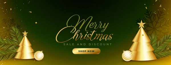 Merry Christmas Shopping Banner Golden Tree Design — Stock Vector