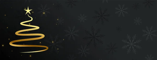 Arbre Noël Dessiné Main Dorée Sur Bannière Noire — Image vectorielle