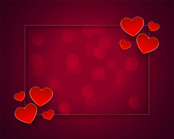 Valentines Day Red Background Hearts Golden Frame — Vector de stock