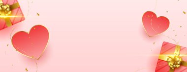 realistic hearts banner with gift boxed valentines day banner