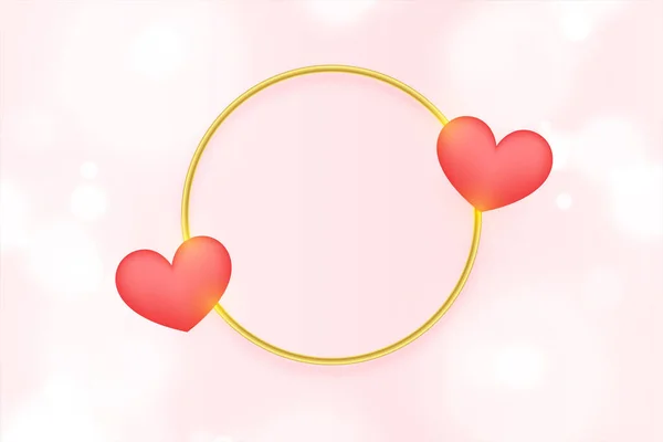 Golden Frame Two Hearts Valentines Day Background — 스톡 벡터