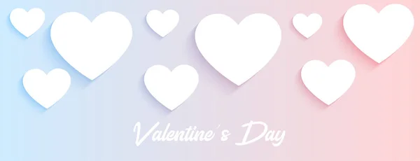 Valentines Day Soft Wide Banner White Hearts — Stock Vector