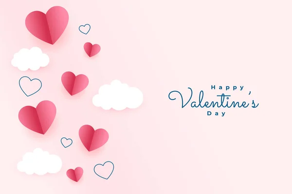 Valentines Day Card Paper Hearts Clouds — Vector de stock