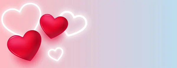 Lovely Neon Hearts Wide Valentines Day Banner — Stockvektor