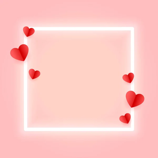 有红心的霓虹灯框爱情人节背景 — 图库矢量图片