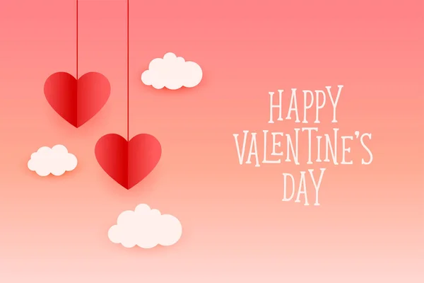 Щасливий День Валентинки Висить Серця Хмари Фон — стоковий вектор