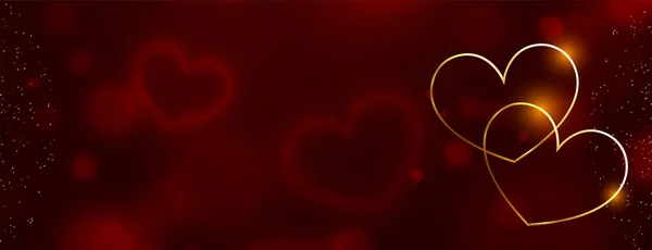 Роскошные Золотые Сердца Красный Боке Баннер Дизайн — стоковый вектор
