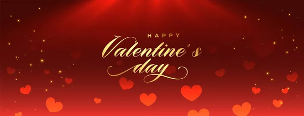 Красные Валентинки День Сверкающий Знамя Светом Эффект Сердца — стоковый вектор