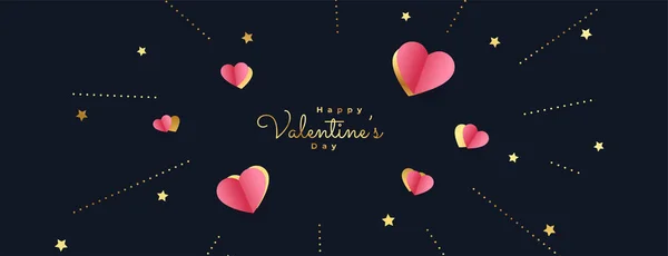 День Святого Валентина Знамя Разбитыми Сердцами Золотыми Линиями — стоковый вектор
