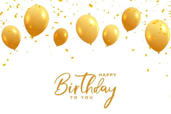 Happy Birthday Weiße Karte Mit Goldenen Luftballons Und Konfetti — Stockvektor