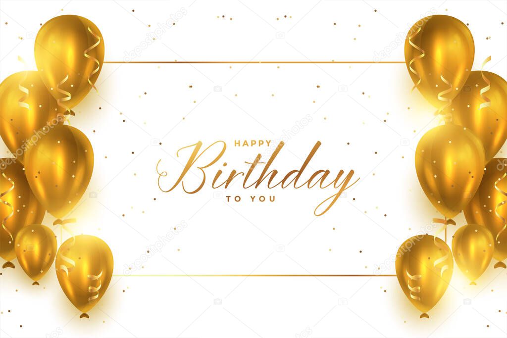 realistic shiny golden birthday balloons card design