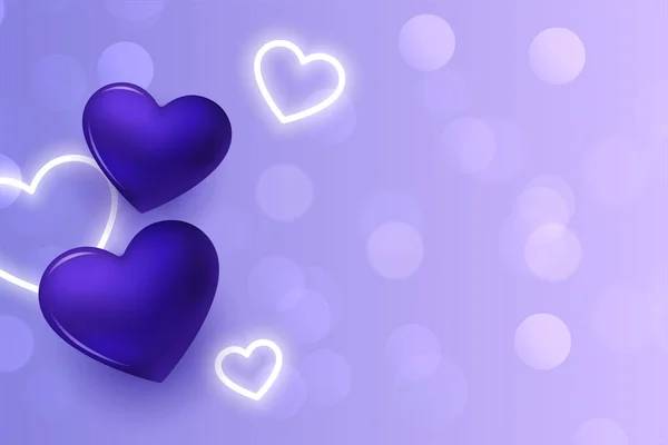 Fond Coeur Violet Avec Des Cœurs Mignons Néon Lumineux — Image vectorielle