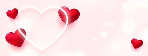 Романтичні Валентинки День Серця Банер Неоновим Любовним Серцем — стоковий вектор