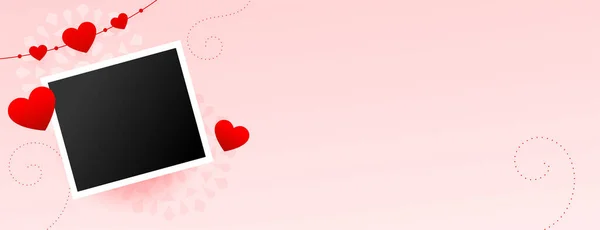 Valentinstag Banner Mit Bild Fotorahmen Und Textfläche — Stockvektor