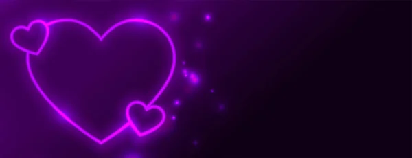 Glowing Neon Heart Purple Banner Design — Stock Vector