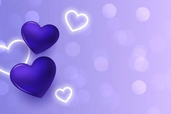 Purple Hearts Background Glowing Neon Cute Hearts — Stock Vector