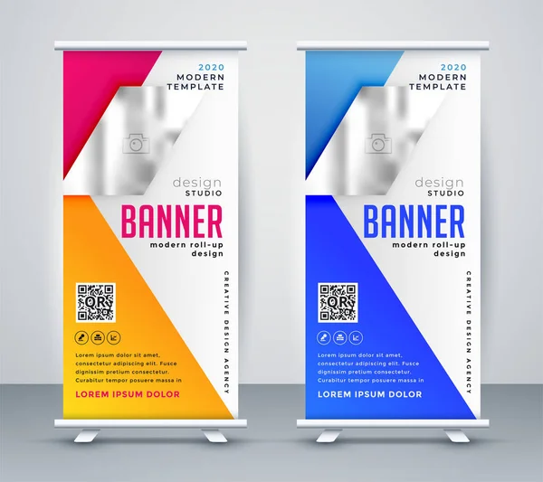 Diseño Banner Geométrico Roll Colorido Abstracto — Vector de stock