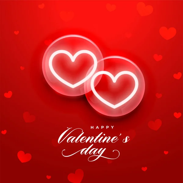 Червоні Валентинки Вітальна Листівка Двома Скляними Серцями — стоковий вектор