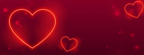 Neon Červená Srdce Valentinky Den Romantický Banner Design — Stockový vektor
