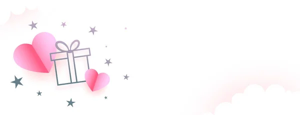 Banner Felicitación Lindo Día San Valentín Con Corazón Papel Rosa — Archivo Imágenes Vectoriales