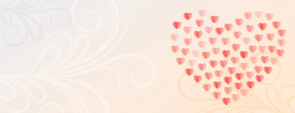 Ρομαντικό Banner Καρδιές Floral Σχέδιο — Διανυσματικό Αρχείο