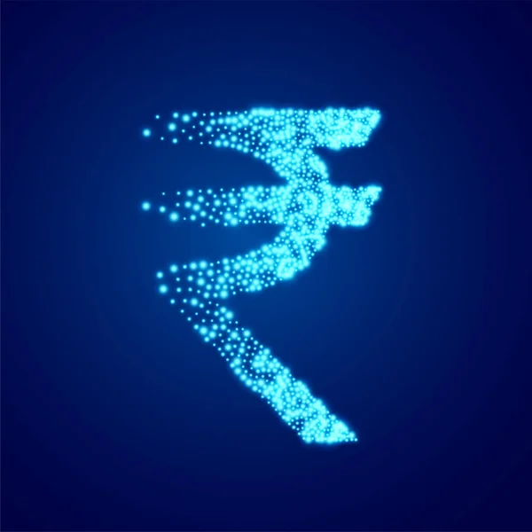 Rupie Symbol Mit Leuchtenden Blauen Teilchen Effekt — Stockvektor