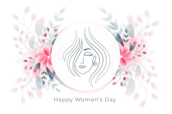 Όμορφη Γυναικεία Κάρτα Ημέρας Λουλούδια Και Γραμμή Προσώπου — Διανυσματικό Αρχείο